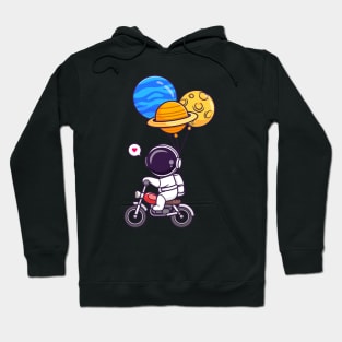 Cute Astronaut Riding Motorcycle With Planet Balloon Cartoon Hoodie